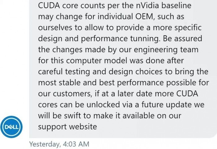 Alienware m15游戏本CUDA核心数量严重缩水 称本月修复