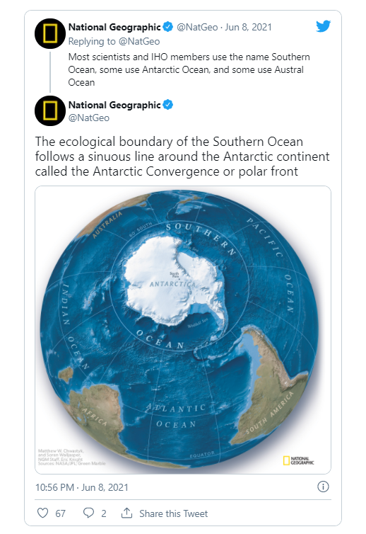 《国家地理》正式承认南大洋为世界第五个被确定的大洋