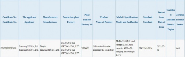 三星Galaxy M52 5G手机通过3C认证：内置5000mAh大容量电池