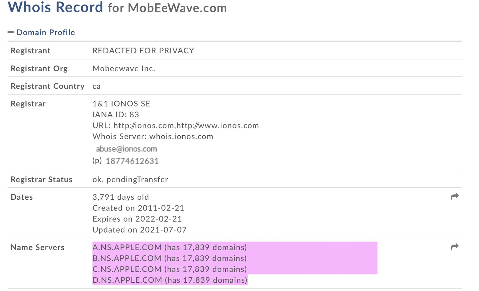 支付初创公司Mobeewave域名已被苹果收归名下