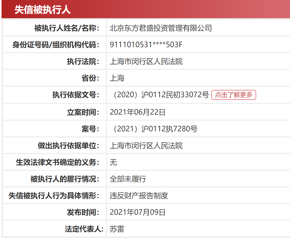 据悉,持有东方君盛40%股份的冯彪,系海南椰岛实控人,董事长兼总经理.
