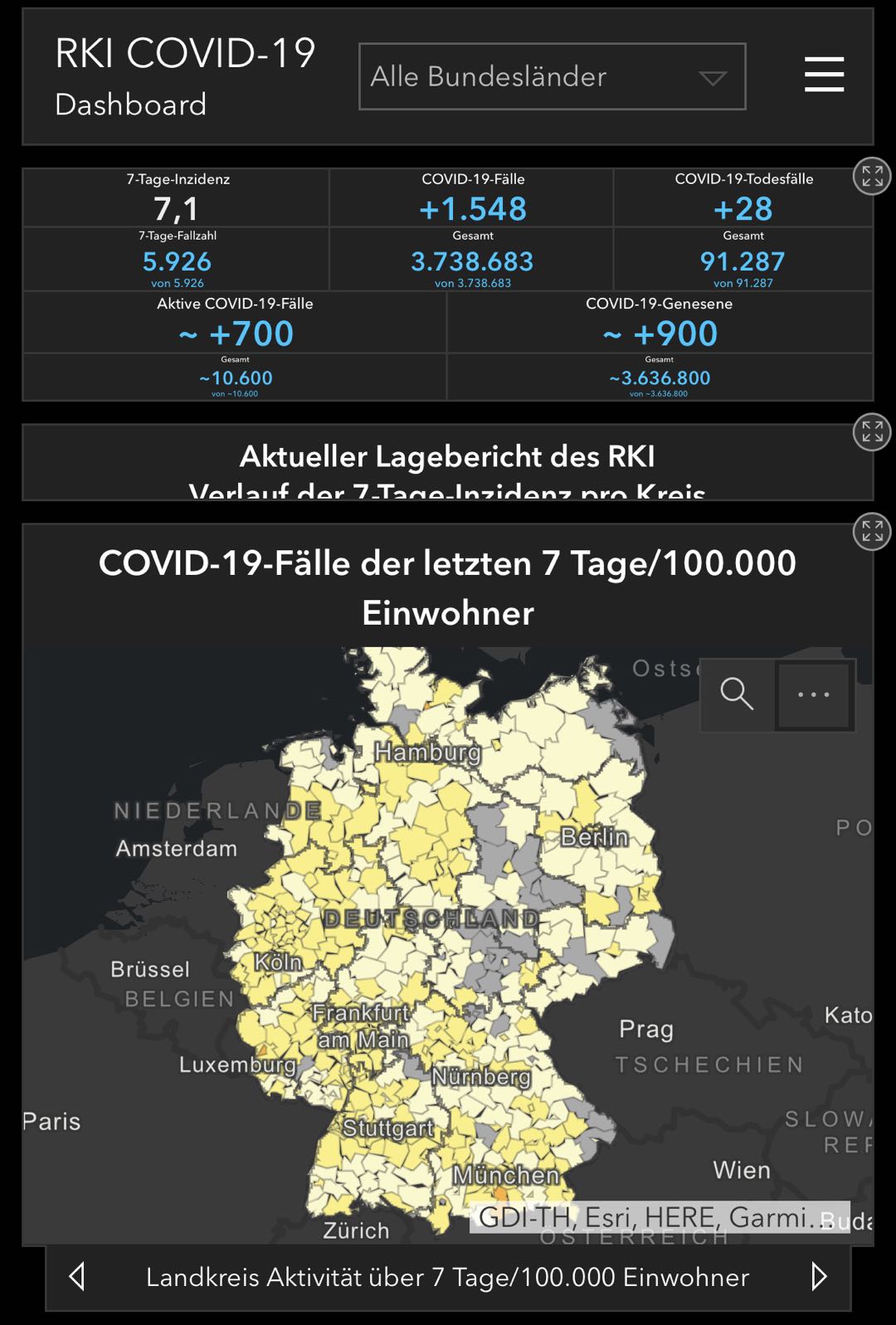 德国新增新冠肺炎确诊病例1548例 累计确诊3738683例