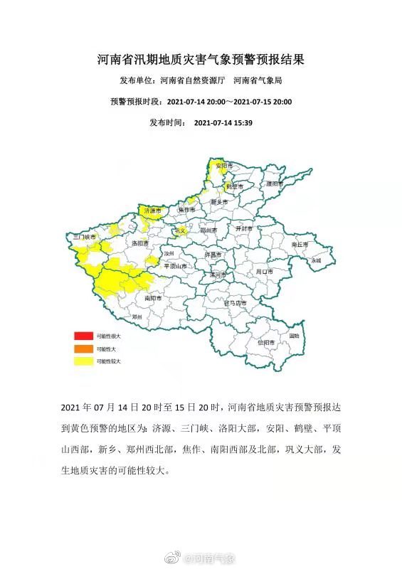 河南发布汛期地质灾害黄色预警