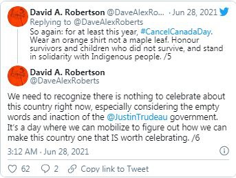 △加拿大原住民小说家大卫·罗伯逊在社交媒体上发文截图