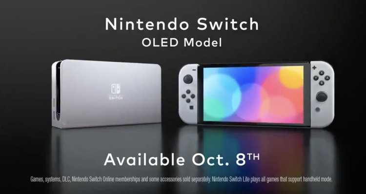 任天堂Nintendo Switch OLED版本将在10月8日发布