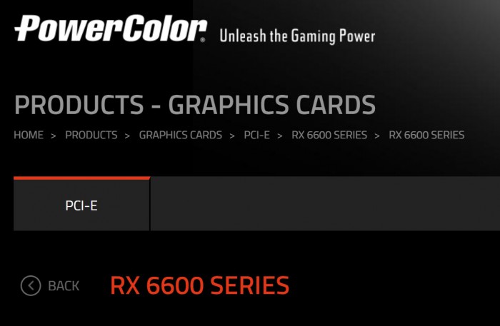 PowerColor官网已列出AMD Radeon RX 6600与6600 XT显卡类别
