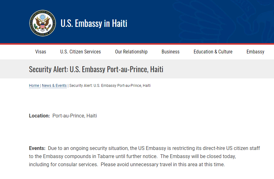 海地总统遇袭身亡后，美国驻海地大使馆刚刚宣布关闭