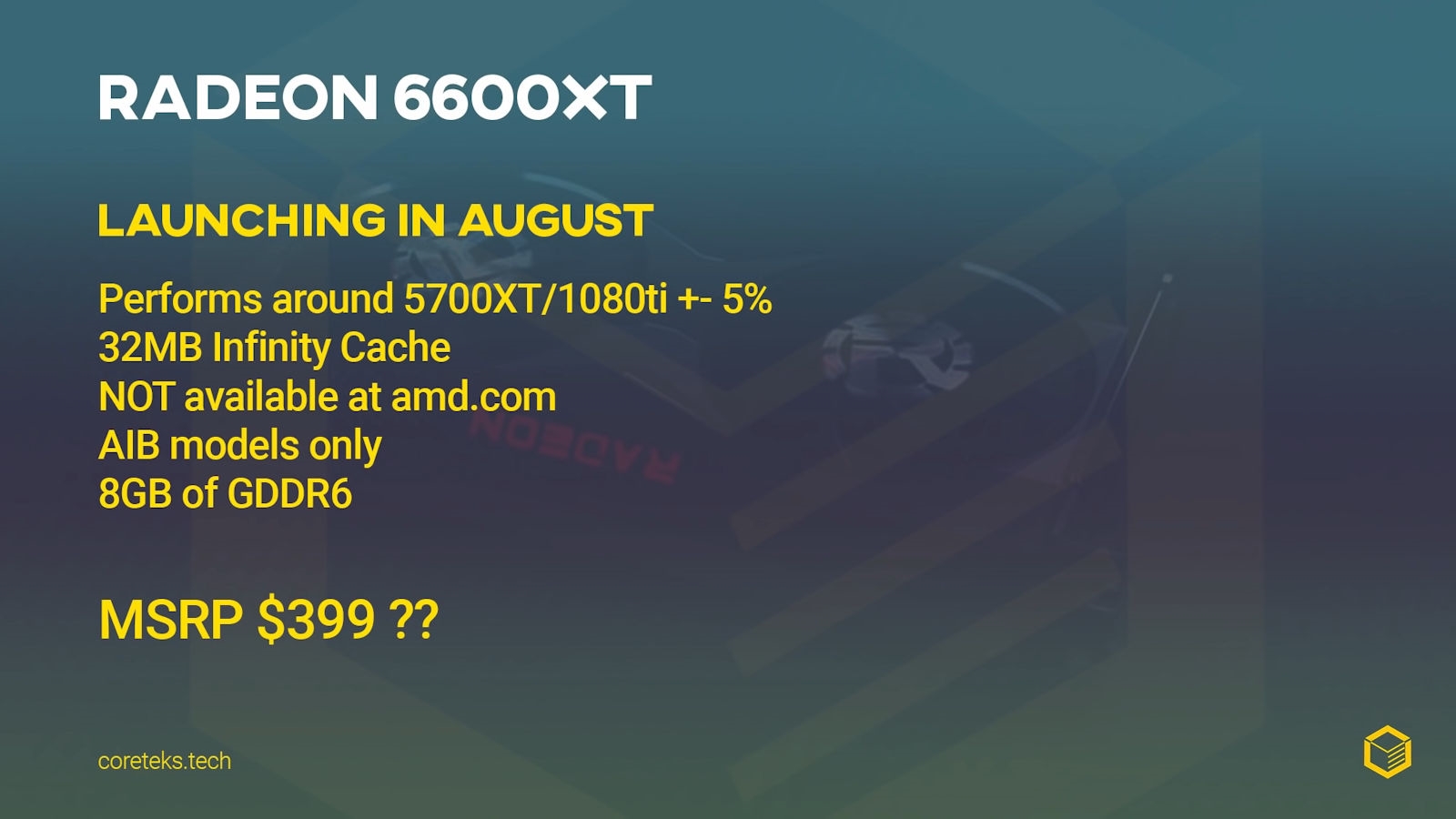 AMD RX 6600 XT下月发布：公版只看不卖