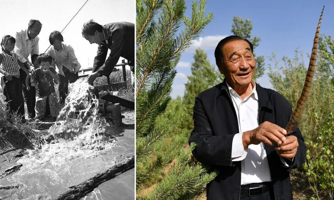 年7月,陕西省榆林市定边县帮助入股治沙的群众在沙地里打出多眼多管井