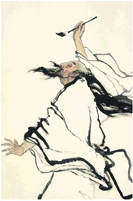 "意思是说,张旭喝得大醉之后,竟以头发蘸墨书写.