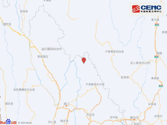 云南丽江市宁蒗县附近发生3.8级左右地震
