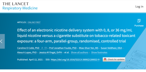 图：《柳叶刀-呼吸医学杂志》发布的论文曾指出，电子烟有效减少了烟民对肺致癌物亚硝胺的摄入