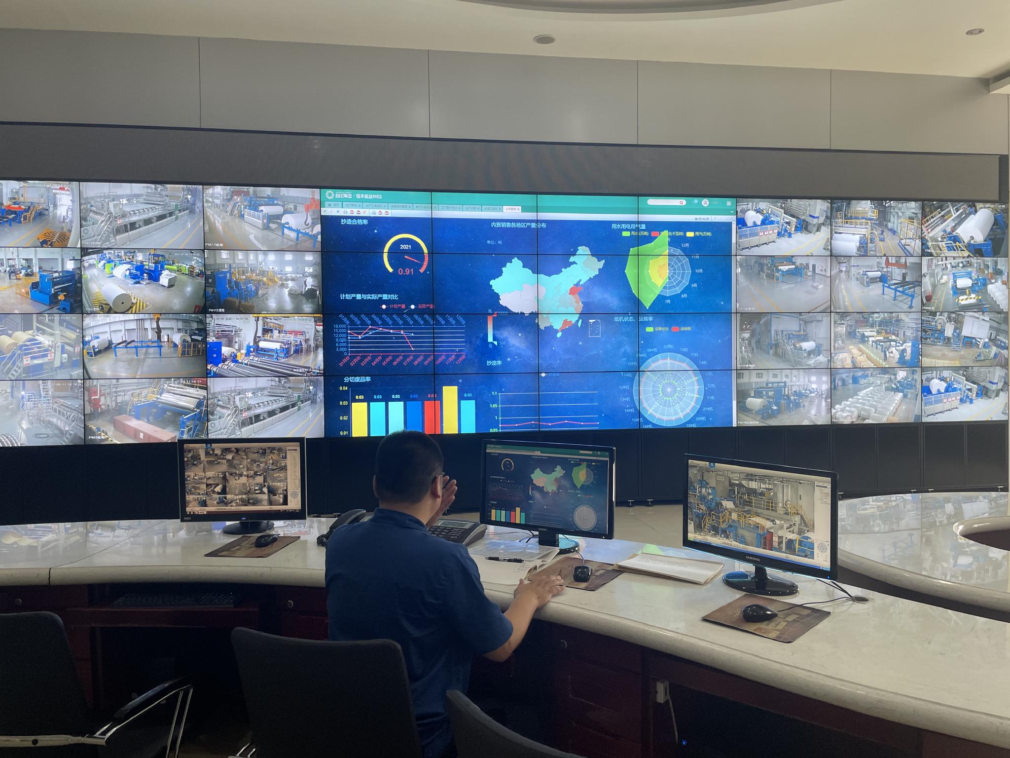 牡丹江恒丰纸业的生产调度管控中心