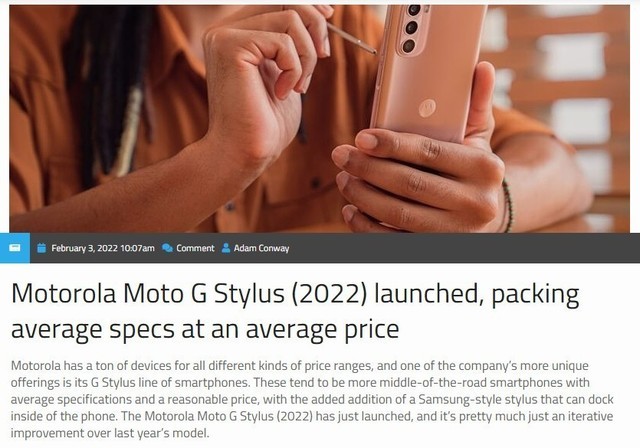 售价不到2000元！摩托罗拉Moto G Stylus 2022款发布 支持手写笔