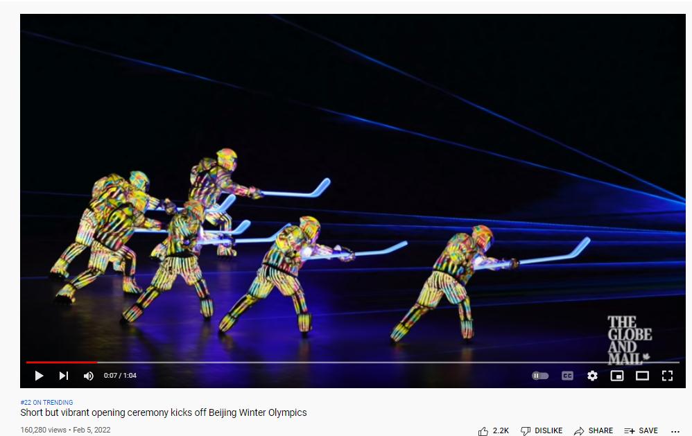 《环球邮报》发布的冬奥会开幕式视频截图