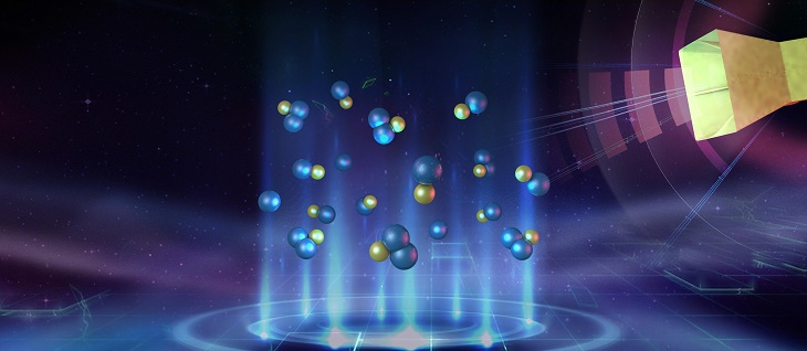 图：从超冷原子和双原子分子混合气中利用射频场合成三原子分子的示意图