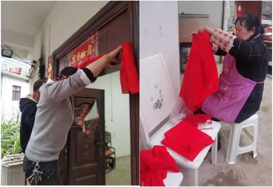 哥哥挂红布,妈妈扎红花.图/九派新闻记者&nbsp;肖洁