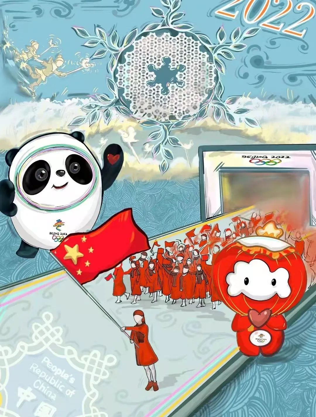 可爱的小灯笼雪容融一起向未来冬奥会开幕正值中国虎年春节"冰墩墩"也