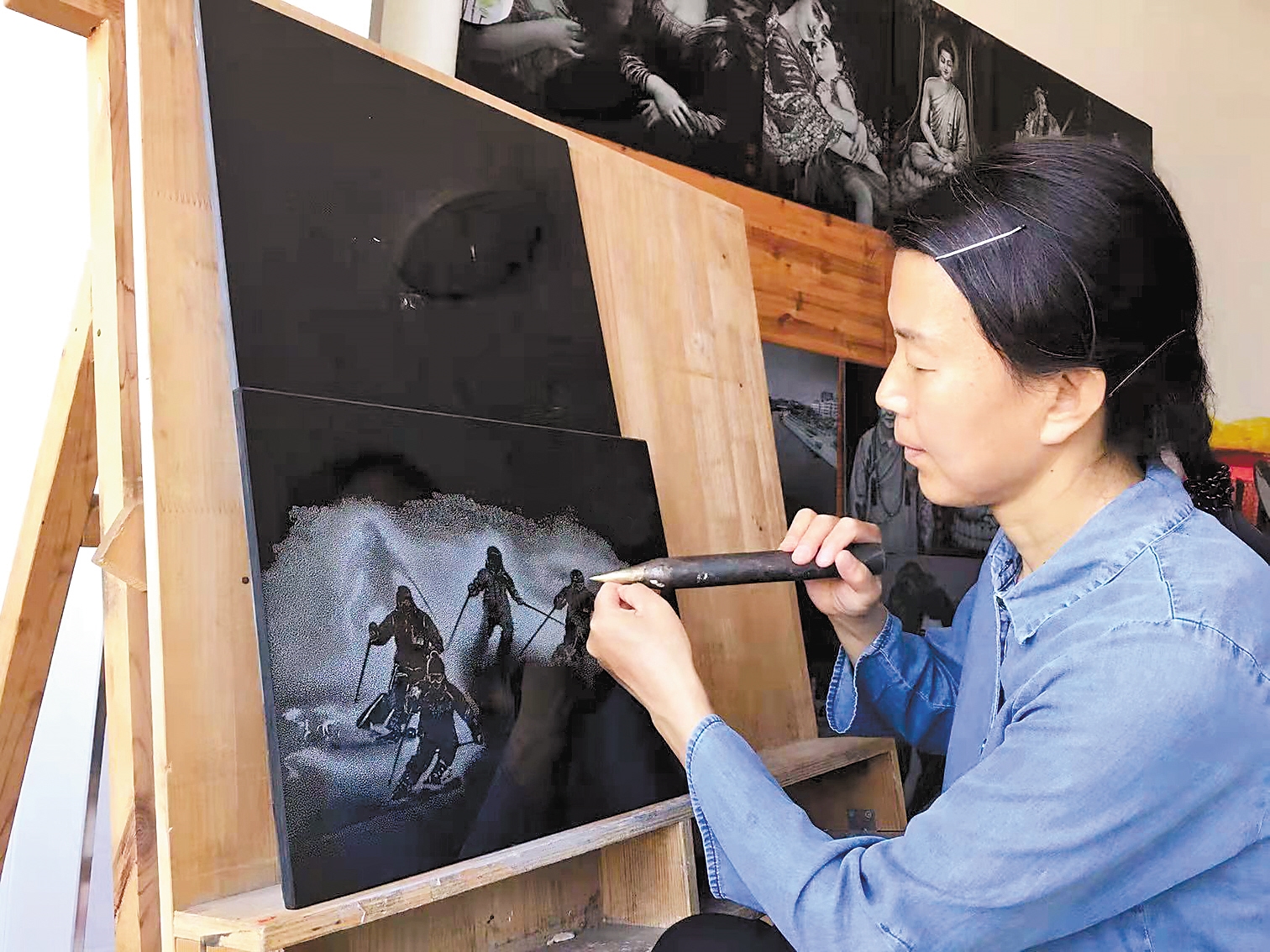 石影雕石上刺绣定格精彩冬奥