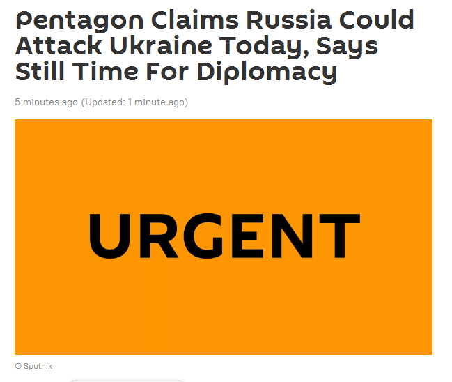 俄媒：美五角大楼仍声称“俄今天可能袭击乌克兰”