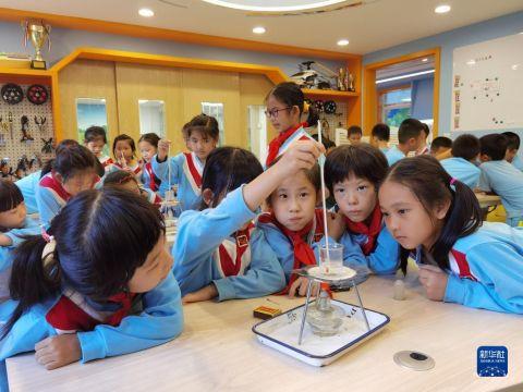 广州市越秀区文德路小学的科学实验课堂。（受访者供图）