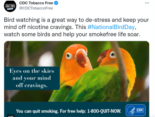 图：CDCTobaccoFree官方推特账号发布的推文