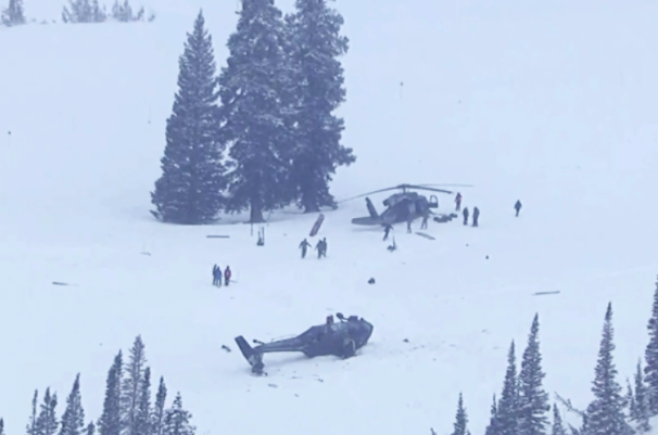 美国民警卫队训练 两架黑鹰直升机在滑雪场附近坠毁