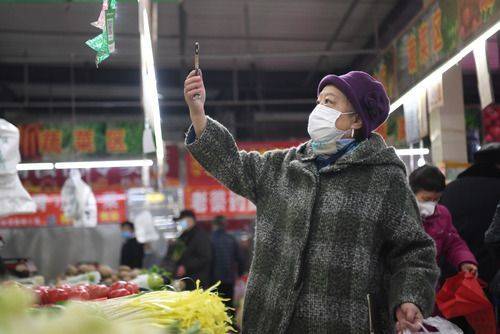 图为一位市民在兰州市榆中街菜市场买菜后扫码付款。新华社记者 陈斌 摄