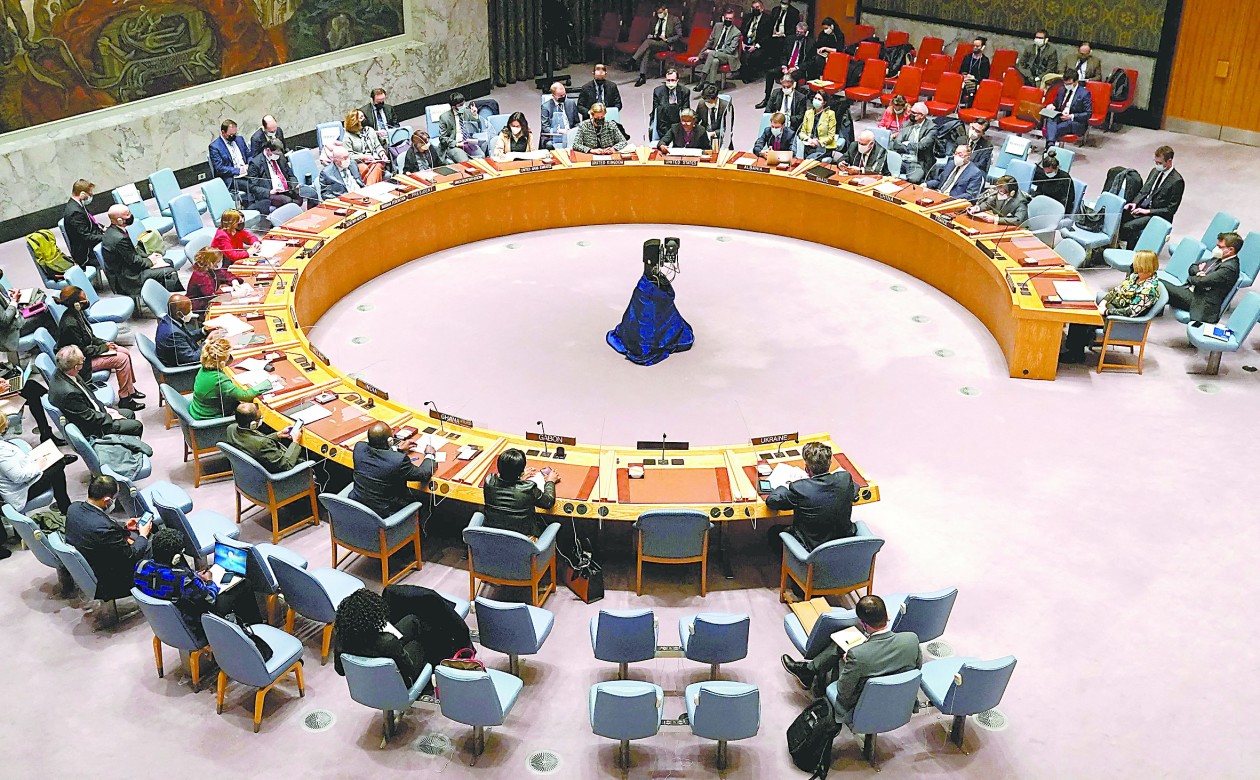 当地时间2月21日，美国纽约，联合国安理会就乌克兰局势召开紧急会议。