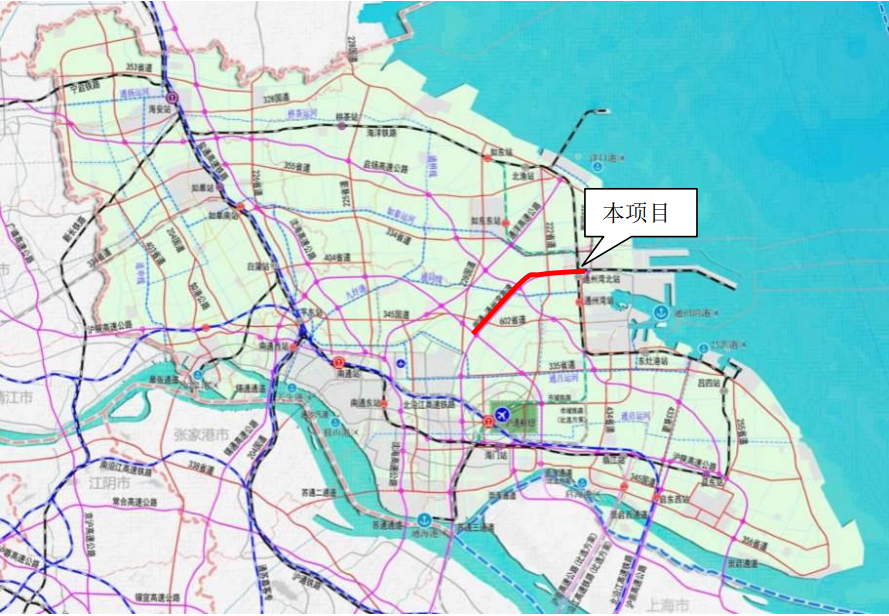 于通州湾通海大道与g328交叉处,向西设置主线收费站,之后下穿洋吕铁路