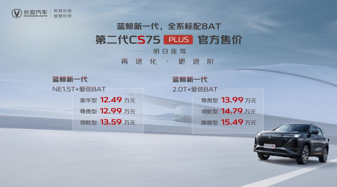 第二代CS75PLUS上市 全系8AT“明日座驾”售价12.49万元起