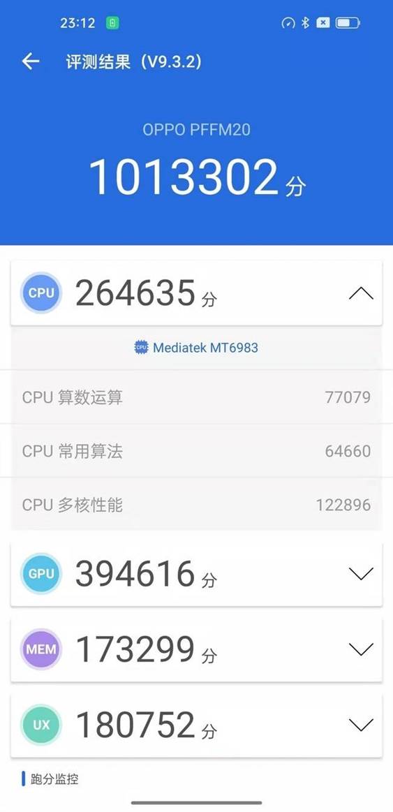 媒体公布的OPPO Find X5 Pro天玑版安兔兔实测跑分1013302分(图源手机之家官网)