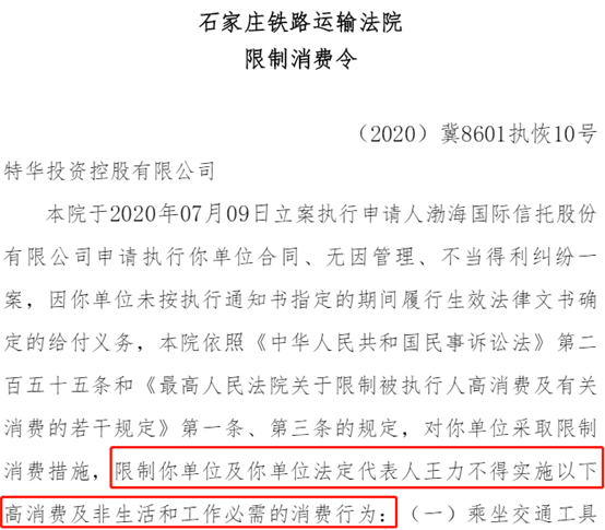 限制消费令摘要，数据来源：中国执行信息公开网
