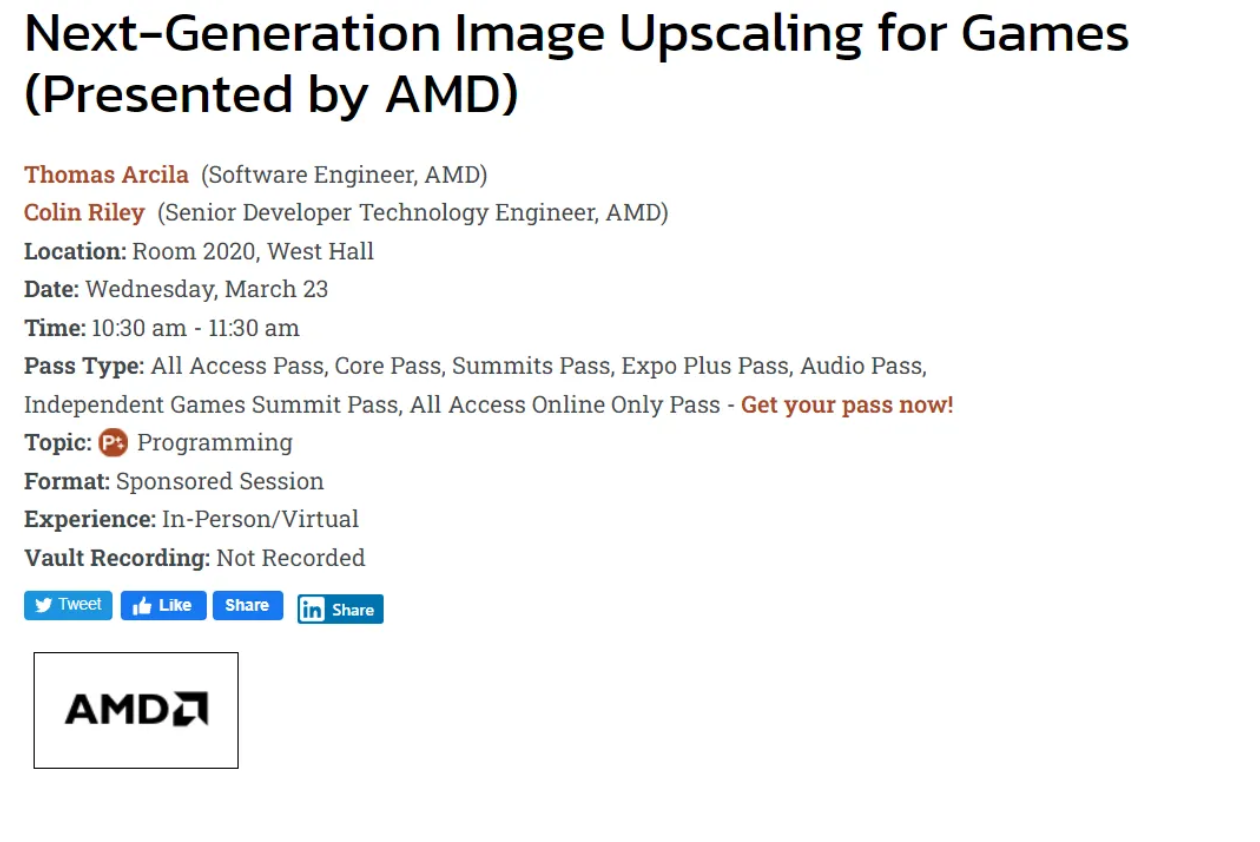 GDC2022本月21日开启，AMD将公布新一代超分辨率技术