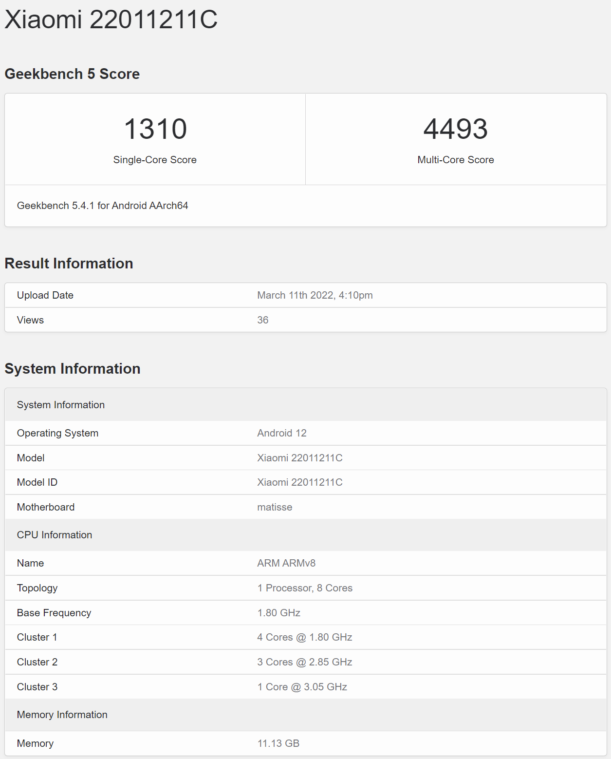 Redmi K50系列现身Geekbench：天玑9000版本最高单核1310、多核4493