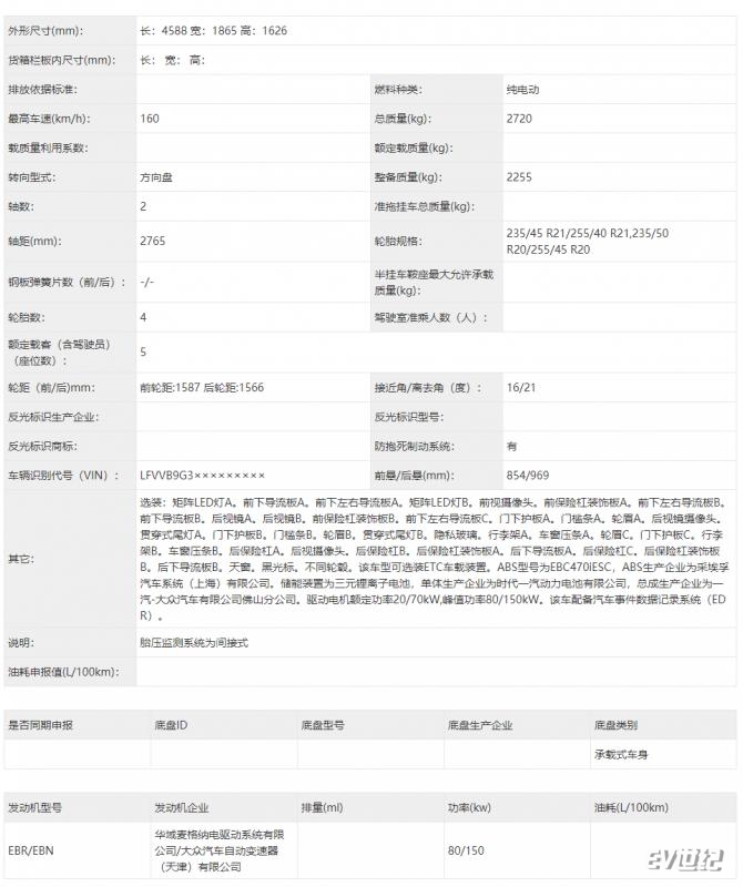 尺寸与大众ID.4相当 一汽-大众Q4  e-tron现身工信部目录