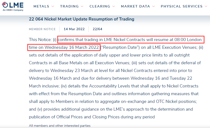 “关于“妖镍”，伦敦金交所重磅官宣，设置涨跌停限制！业内推演LME镍恢复交易