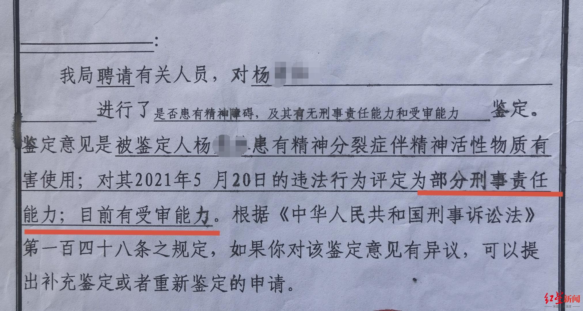 另一份鉴定杨某林为部分刑事责任能力