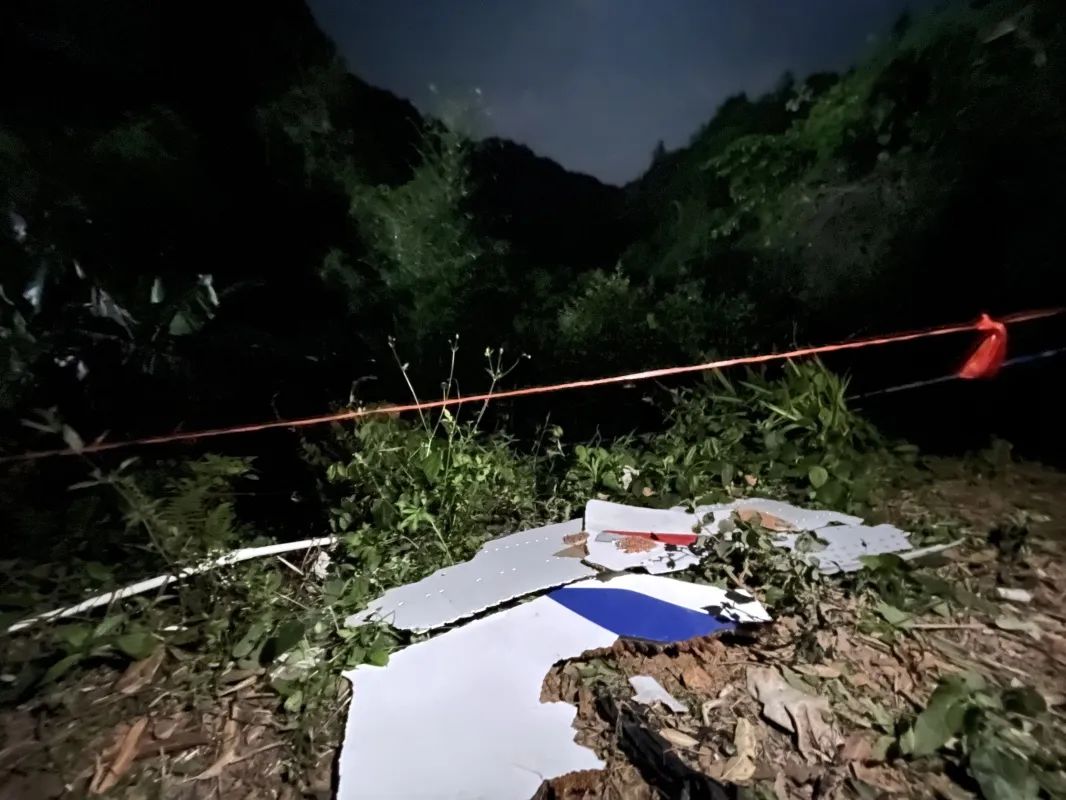 　　这是广西藤县坠机事故现场散落的飞机残骸。(3月22日摄，手机照片)新华社图