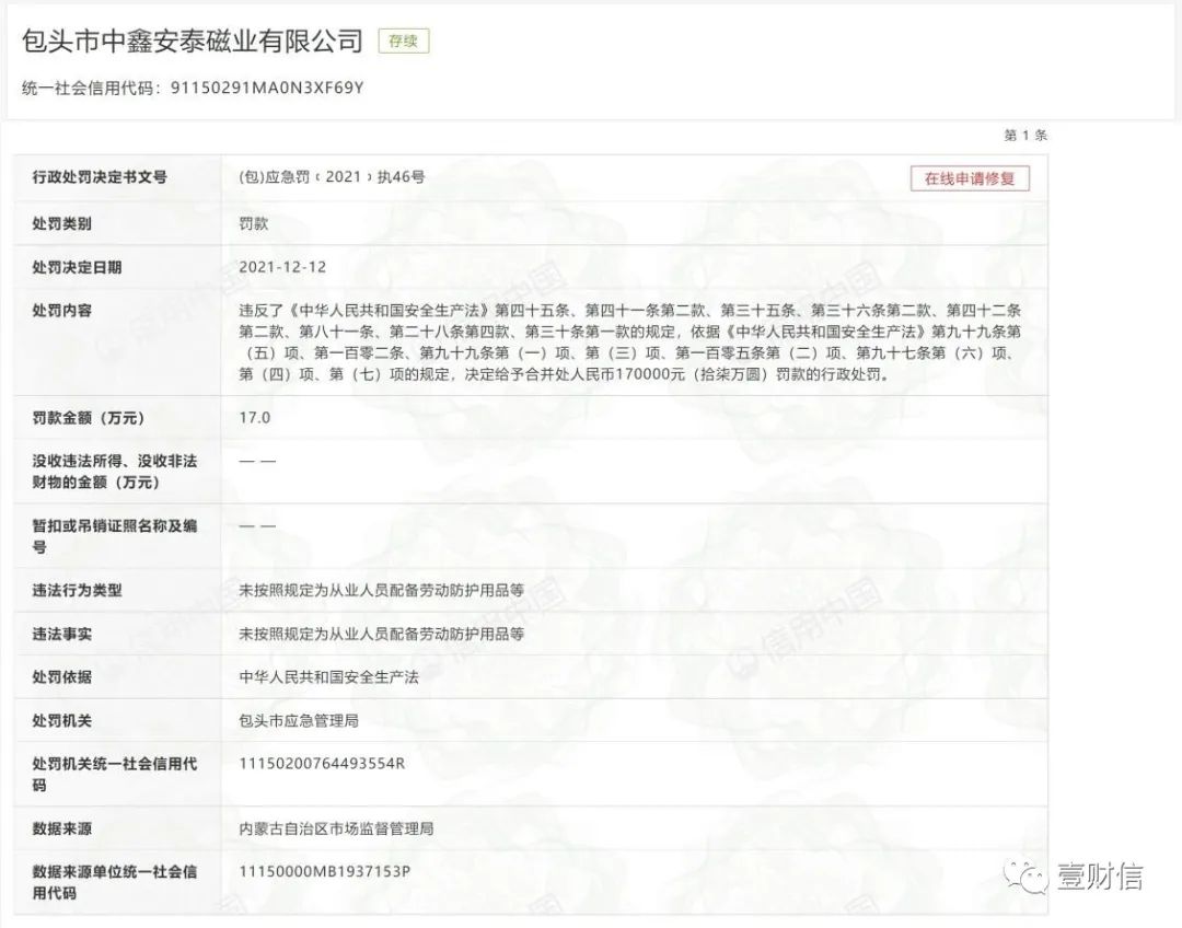 (截图源自信用中国)