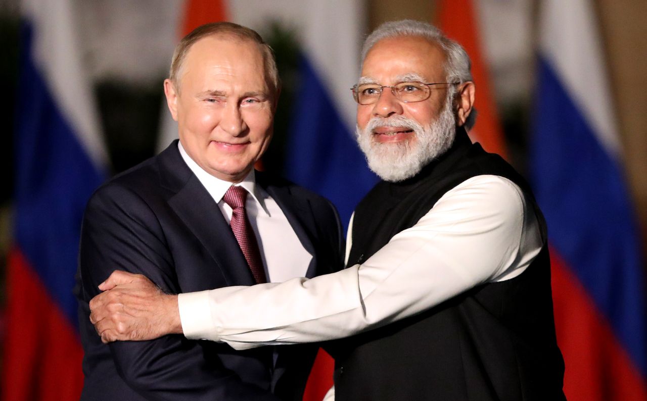 当地时间2021年12月6日，印度新德里，俄罗斯总统普京与印度总理莫迪举行会晤。图/ICphoto