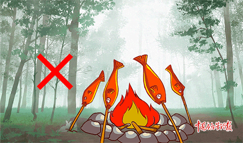 严禁在林区内野炊、烧烤、点篝火等