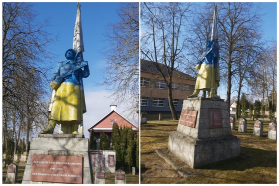 立陶宛两处苏联士兵纪念碑被油漆污损 图自立媒