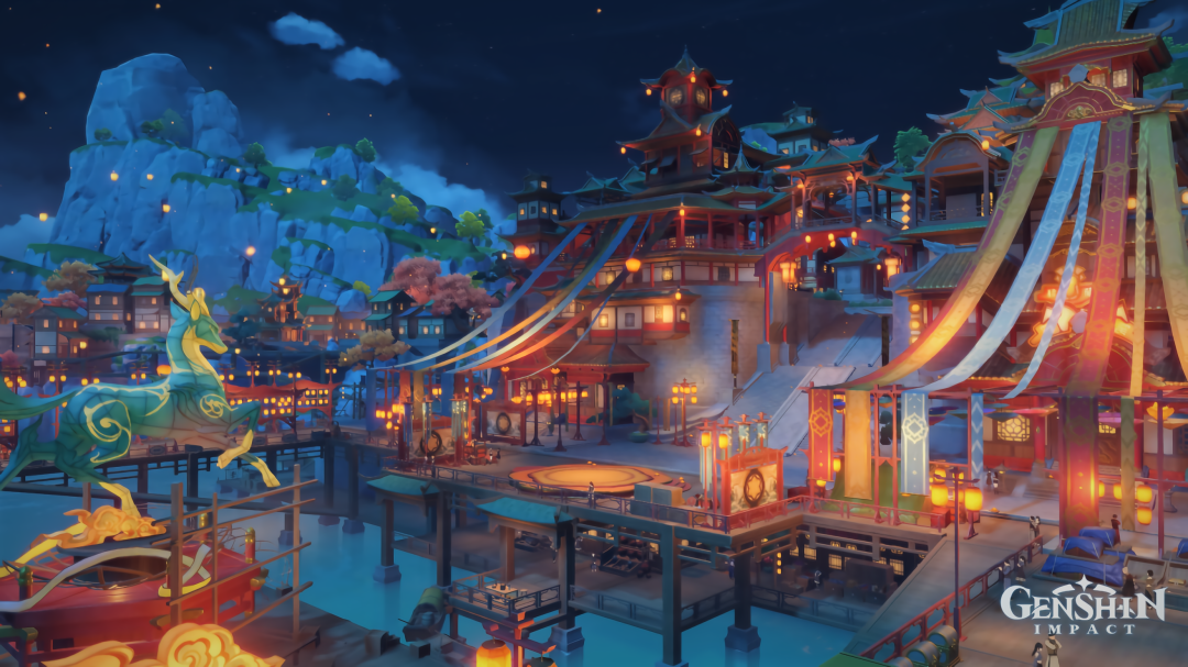 《原神》璃月港夜景——中华文化色彩如此鲜明的场景在同类游戏中难得一见｜图源 Pinterest