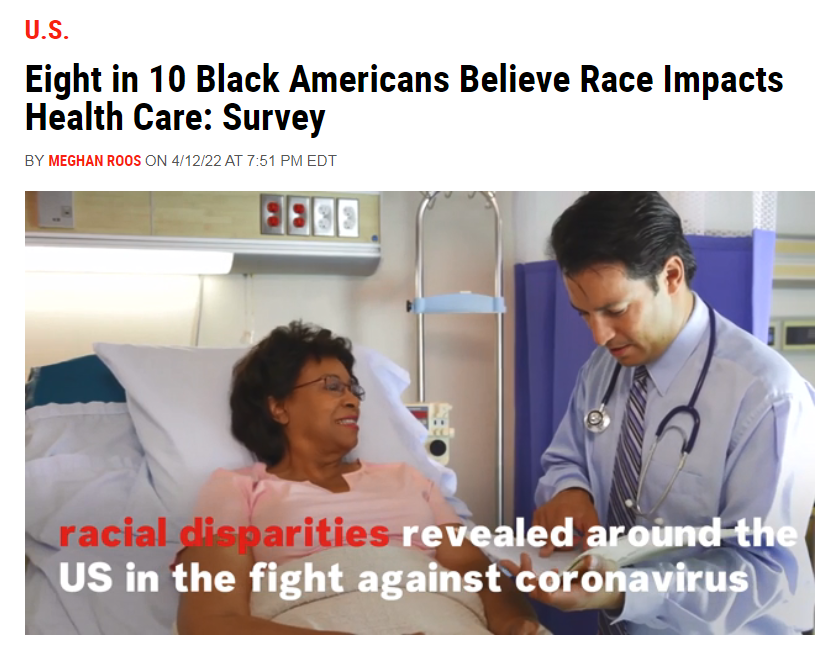 调查指出，约80%的黑人受访者认为种族影响了个人获得医疗保健的质量。（《新闻周刊》网站报道截图）