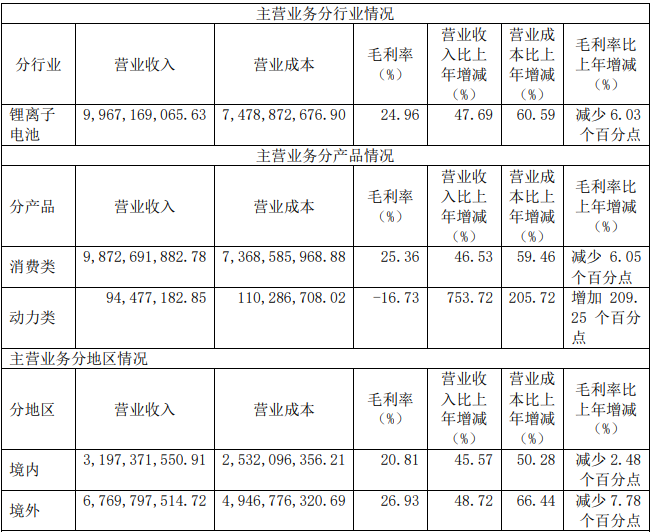 图：珠海冠宇2021年主要经营状况
