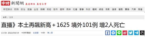 台媒：台湾今日公布新增1727例新冠肺炎确诊病例，2例死亡病例