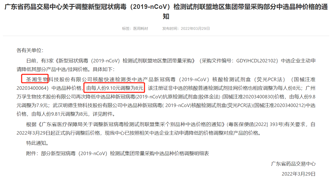 图：广东省药品交易中心新冠检测试剂集采中选品种价格 资料来源：广东省药品交易中心官网