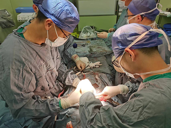 在新华医院，普外科专家团队为高龄患者动手术。 上海交通大学医学院附属新华医院 供图