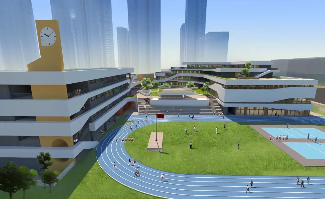 灯湖实验小学(拟定名)学校教学楼及运动场效果图.